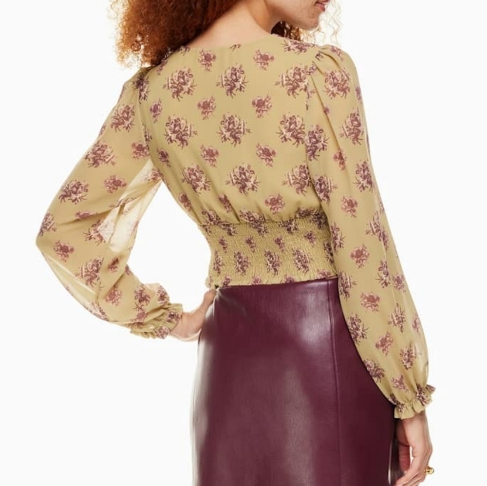 Aritzia Wilfred Wistful Floral Print Smocked V Neck Blouse Size S - Picture 8 of 15